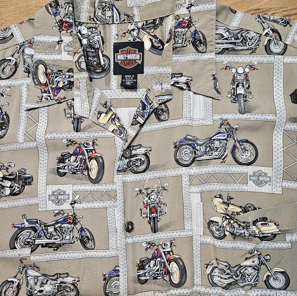 Harley Davidson Motorcycle All Over Print Button Shirt Size 2XL - Picture 2 of 8